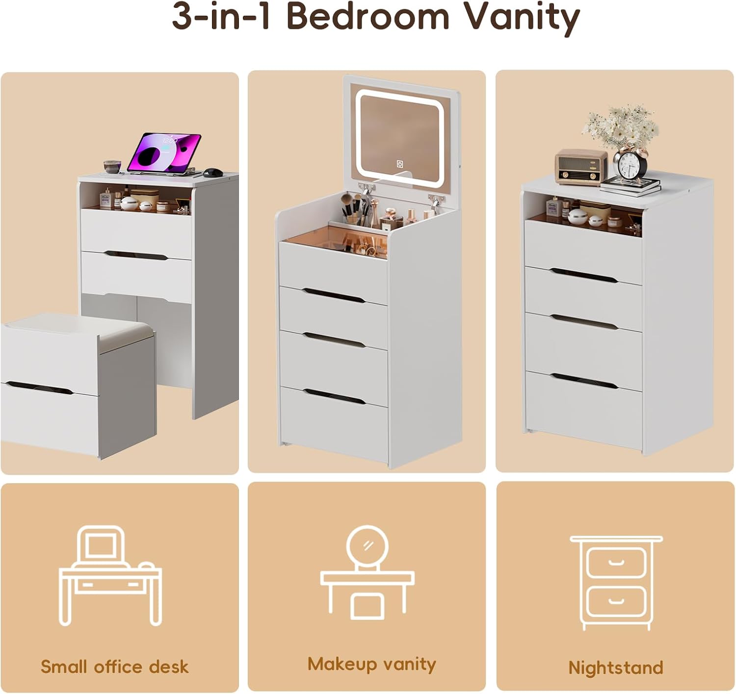 Vanity Dressing Table with Folding Mirror