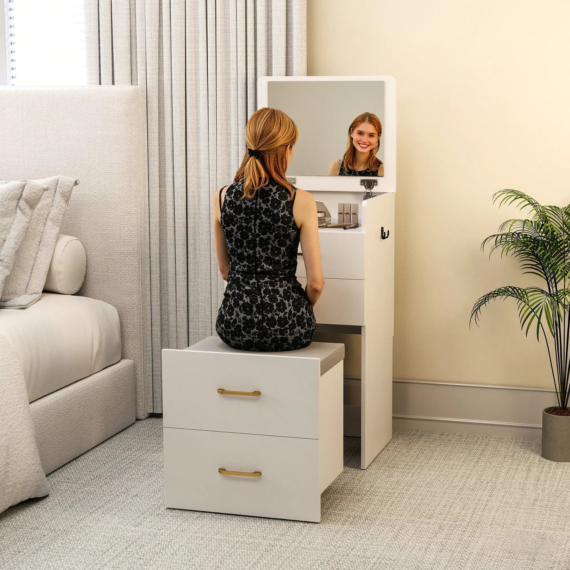 Vanity Dressing Table with Folding Mirror